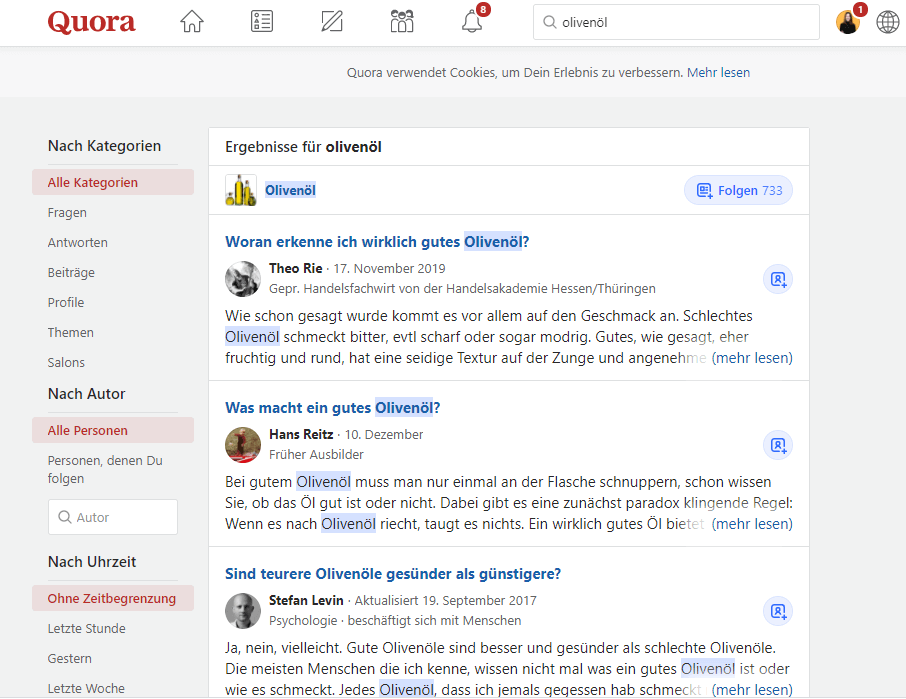 Screenshot: Content-Themenrecherche mit Quora